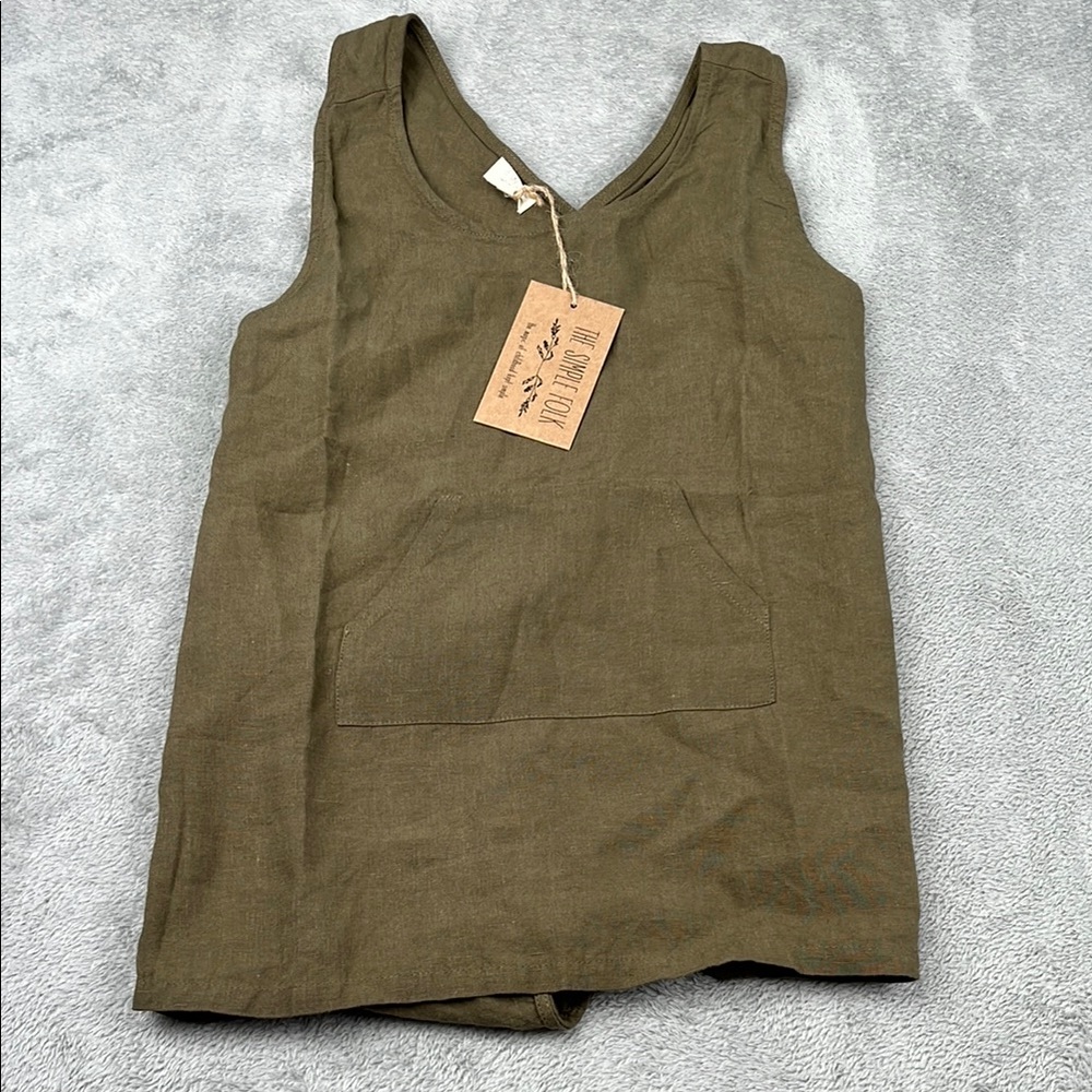 NEW The Simple Folk 6-8 Years 100% Organic Linen Olive Cross-Back Apron